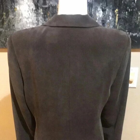 Dana Buchman Brown 100% Silk Vintage Blazer w/Shoulder Pads & Pockets-Sz 10 - Picture 8 of 11